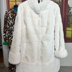 dennis basso Cream Faux Fur Teddy Coat